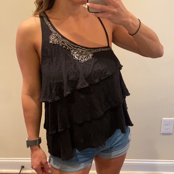 Free People Ruffled One Shoulder Tank Top Size M - Picture 6 of 12